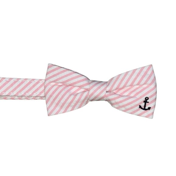 Janie & Jack Pink & White Striped Bowtie with Embroidered Anchor Sz 0-24 Months - Picture 7 of 9